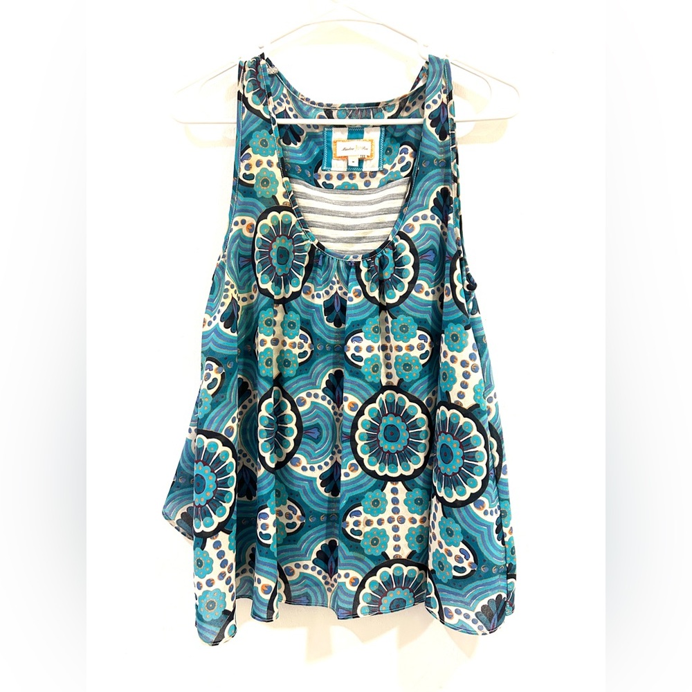 Meadow Rue Blue and White Patterned Tank Top